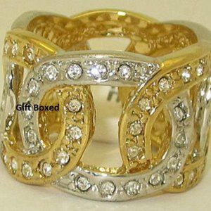 Two-Tone Gold & Silver Crystal Link Ring